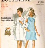 1960s Mod Dress Sewing Pattern - 60s Misses Minimalist Space Age A Line - Sleeveless & Long Bell Sleeves - Complete Bust 34 Butterick 5301