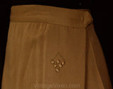 Size 8 1940s Gabardine Skirt - Beautiful Cocoa Brown Wool Gab 40s Deadstock Wrap Style - WWII Era with Metal Studs & Satin Grapes - Waist 27