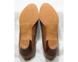 Size 7 1/2 M Leather Shoes - Beautiful Quality Pumps - Fine Toffee Brown Leather - Brass Studs & Bow -Stacked Wood Heels -Deadstock -43240-1