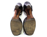 Size 7.5 1940s Platform Shoe - Gorgeous 1940s Bronze Goddess Open Toe Heels with Ankle Strap - WWII Pin Up Metallic Brown Leather - 7 1/2 B