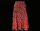 Size 6 Novelty Print Dress - Art Deco Style Silk Top & Skirt - Paprika Red Boho Mushrooms Trees - Asian Style Long Sleeve Tunic - Waist 26
