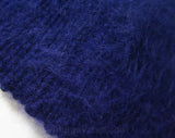 1960s Furry Angora Winter Hat - Fluffy Close-Fit Indigo Blue 60s Bowl Shape - Dark Sapphire Hand Knit - Fall Autumn Winter Cold Weather Cap