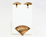60s Asian Fan Brooch & Earrings - Black and Goldtone Metal Pin - 1960s Screwbacks - Far East Office Jewelry Gift - Mint Condition - Giftable