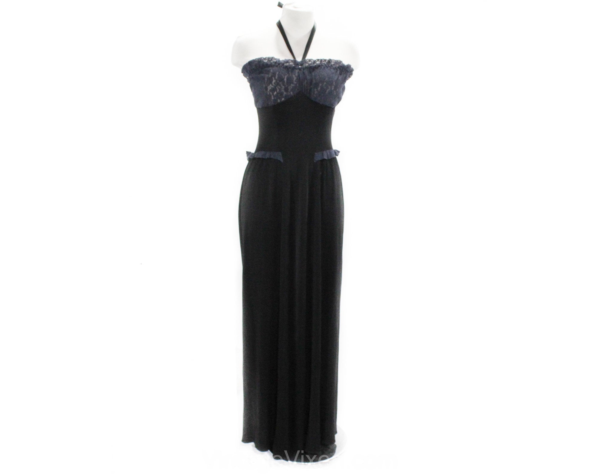 Large 1940s Black Strapless Slip with Sheer Navy Lace Bustline - Size Vintage Vixen Clothing Large 1940s Black Strapless Slip with Sheer Navy Lace Bustline - Size Vintage Vixen Clothing