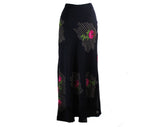 Size 8 Navy Floral Skirt - 1970s Dark Blue & Fuchsia Pink Deco Print Gauze - Long Ankle Length 70s Maxi - Sheer with Lining - Waist 28