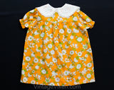 Girl's Size 5T Dress - 1960s Orange Floral Girls Summer Frock - Childs 60s Mod Style with Green Botanical Cotton Print - Puffed Sleeves