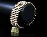 1950s Goldtone Cuff Bracelet - Modernist Abstract 50s Textures - 50's Deadstock Jewelry with Tag - Sophisticated Office Jewelry - 42472