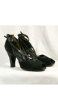 Size 5.5 Pin Up Style 1940s Shoes - Black Suede & Leather Heels - 40s Peep Toe Shoe - Elegant - Strappy - Unworn - Size 5 1/2 M - 40035-8