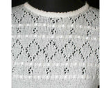 Size 8 White Sweater - Pretty Pointelle 80s Knit Top with Beribboned Detail - 1980s Valley Girl - Winter - Spring - Bust 36.5 - 39211-1