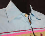 Size 12 Seminole Patchwork Jacket - Terrific 50s 60s Turquoise Native American Tribe - Sky Blue Windbreaker - Arts and Crafts - Bust 40