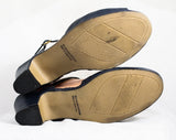Size 9 Deco Navy Sandal - 30s Style 1970s Shoe - Dark Blue Zig-Zag Stitching - Wide Width Slingback Heels - Peep Toe 70s 80s Deadstock - 9WW