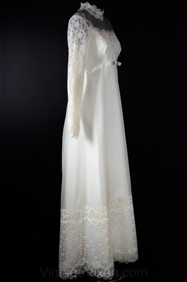 vintage wedding dress 60s 1960s with Matching Cape Satin Lace up corset back Standard Size Dress length is approx between 42 Vintage Modest Wedding Dress, 1960s