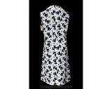 Size Large 60s Floral Summer Dress - Size 14 Sleeveless 1960s Navy Blue & White Knit - Polo Neck - Preppy Cute Mod - NWT Deadstock - Bust 41