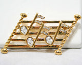 Musical Motif Rhinestone Brooch - Signed Napier Jewelry - Rhinestones - Scroll Style Staff - Novelty Music Pin - Gift for Musician