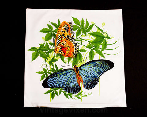Butterflies Pillow Case - 1960s Tropical Botanical - Square 17.5 Inch Pillowcase - Butterfly Novelty Print - Sea Horse Resort Chic - 49719-1
