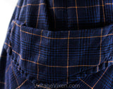 Size 14 1960s House Dress - Large 60s Navy Blue Plaid Cotton Shift & Woven Belt - Quaint Summer Housewife Short Sleeve Summer - Bust 40