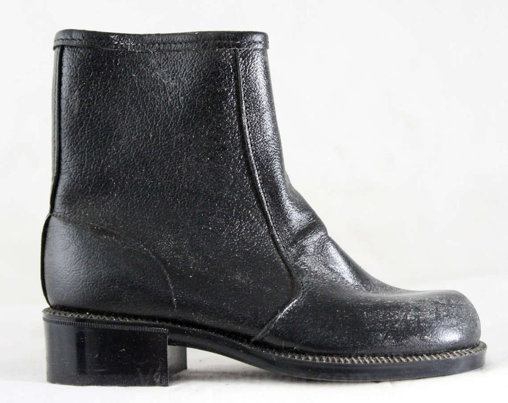 Boys Black Boots - Child Size 8.5 - Authentic 1950s 1960s Boy's Black Leather Boot - 60's Little Gents Shoes - 8 1/2 D - NOS Deadstock