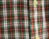 Men's Large 50s Plaid Shirt - 1950s Mens Oxford Style Casual Shirt - Red Green White Summer Tartan Cotton - Thin & Light - Chest 44 - 50191