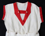 Girls 1930s Romper - Size 5 Authentic 30s Linen Play Outfit - Red & White Girl's Short Sleeve Summer Playset - Art Deco Clothes - Chest 29