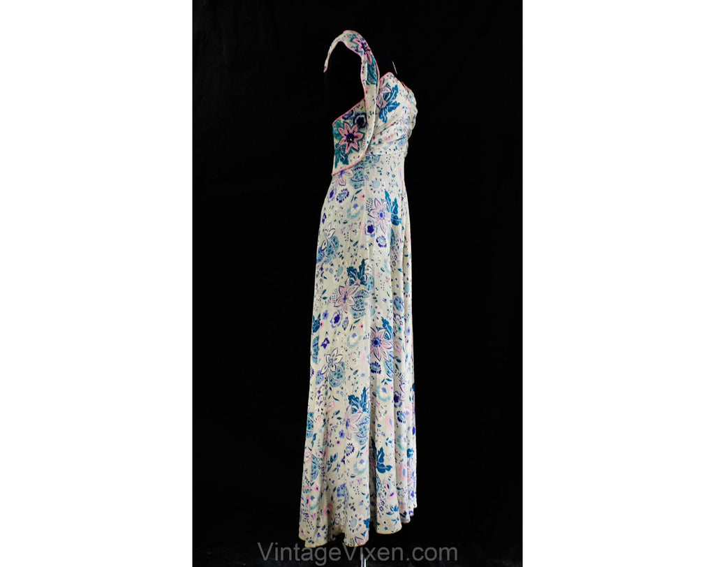 Size 6 1930s Evening Dress - Gorgeous 30s 40s Gray, Teal & Pink Floral Vintage Vixen Clothing Size 6 1930s Evening Dress - Gorgeous 30s 40s Gray, Teal & Pink Floral Vintage Vixen Clothing