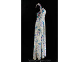 Size 6 1930s Evening Dress - Gorgeous 30s 40s Gray, Teal & Pink Floral Formal Gown with Beaded Swag Neckline - Bolero Style Strapless Silk
