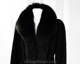 Size 10 Black Coat with Posh Fox Fur - 1990s Designer Albert Nipon - Medium Lambs Wool Overcoat - Gorgeous Glamorous Street Chic - Bust 37.5