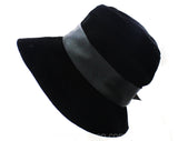Black Velvet Hat - 1960s Plush Floppy Brim Millinery - Mod Plush Winter Chic with Top Stitching - Audrey Style 60s Bonnet Bucket Evening