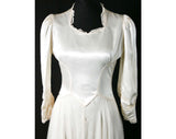 Size 4 Wedding Dress - Late 1930s Ivory Satin & Mesh Knit Bridal Gown - 30s 40s Innocent Wartime Beauty - Bust 33.5 - Waist 24.5 - 31836