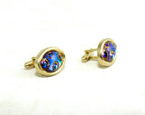 Bubbles Cuff Links & Tie Tack Set - 50s 60s Cufflinks - Aquatic Novelty Style Opalescent - Bachelor Pad Mid Century - Gold Hue Metal - 50592