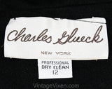 Size 8 Black Party Dress with Full Circle Skirt - Black Jersey Knit Cocktail by Designer Charles Glueck - Plunge Neck Evening Glam - Bust 38