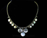 1950s Aurora Rhinestone Necklace - 50s Mid Century Glamour - AB Rhinestones & Mother of Pearl Bubbles - Pageant Style Formal Evening Jewelry