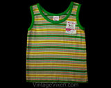 Gender Neutral 1960s Tank Top - 18 Month Toddler Shirt - Sleeveless Girl's Boy's Summer Striped Green Orange Yellow Knit - 60s 70s Deadstock