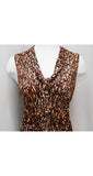 Large Leopard Print 1960s Mini Dress - Size 12 Novelty Print Summer Sleeveless Sheath - Tawny Sexy 60s Go Go Girl - Brown & Black - Bust 37