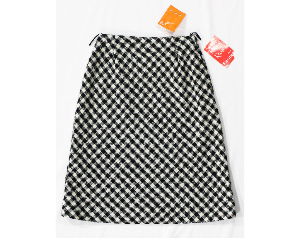 XXXS Mini Skirt - 1960s Black & White Skirt with Original Tags - Girl Friday Style NWT 60s Teen Size - Very Small less than 000 - Waist 19.5