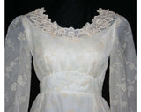 Size 4 Wedding Dress - Romantic Sheer Flocked Organdy Bridal Gown - Small Long Sleeved White Dress - NWT - Bust 33.5 - Waist 25 - 32766-1