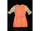 Girl's Size 12 Mini Dress - 1960s 70s Peach Summer Go Go Style - Quaint Playful Children's Garden Novelty Print - Puff Sleeves - PreTeen