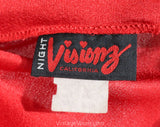 Size 8 Red Disco Dress - Sexy 1970s 80s Jersey Knit Cocktail by Night Visionz California - Deco Inspired 70s Evening Glamor - Beaded Swag