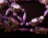 Lavender 1960s Flowers Necklace - Spring Green Pastel Purple Plastic Fruit Salad Buds & Leaves - 60s Cute Waist Length Long Jewelry