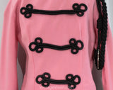 XXS 60s Majorette Costume - Size 000 1960s Baton Twirler Outfit - Pink Jacket & Charcoal Gray Hot Pants - Go Go British Invasion Toy Soldier
