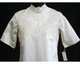 Size 8 Bridal Gown - Elegant 1960s Satin Wedding Dress with Alencon Lace - Short Sleeved 60s Sheath - Never Worn - Bust 35.5 - 31820