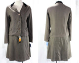 Size 12 Gray Suit - 1960s Preppie Summer Gabardine Jacket & Skirt - Girl Friday - Equestrian Collar - Original Belt - Waist 28 - 21947-2