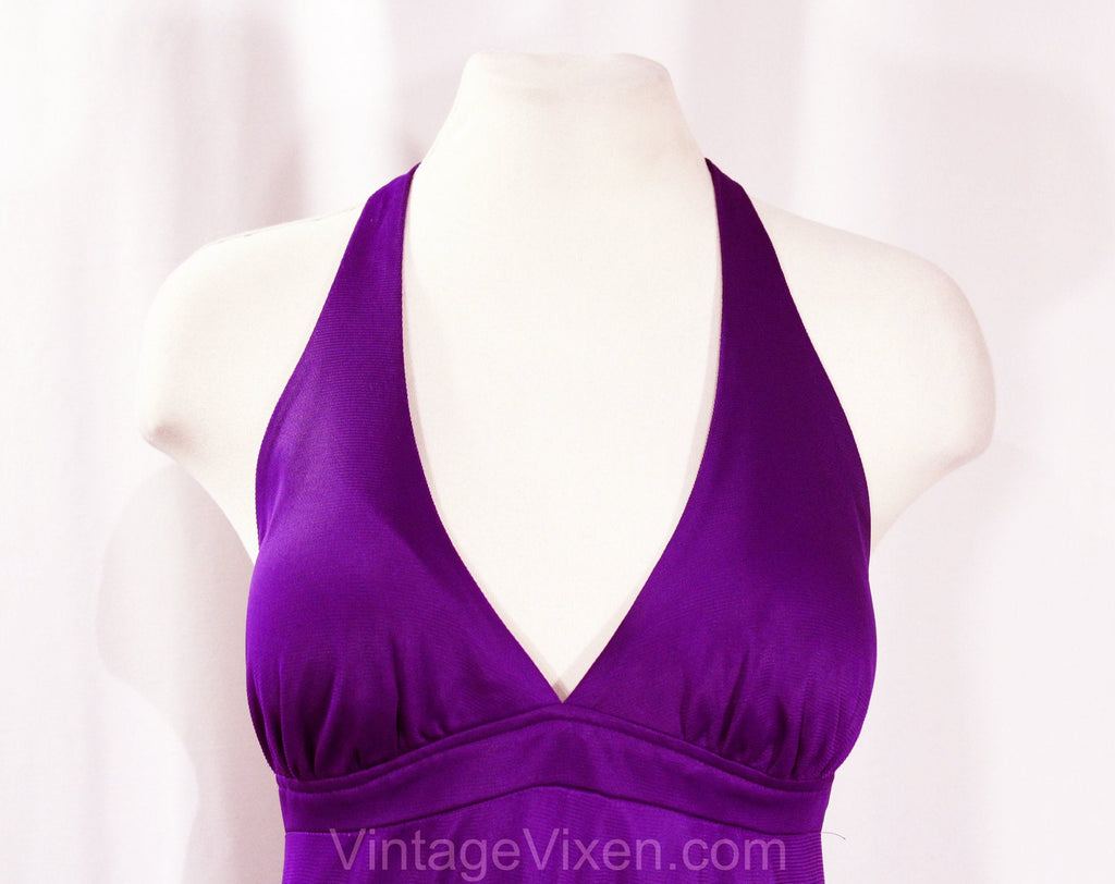 Size 10 Purple Halter Dress - Sexy 70s Beach Summer Ankle Length - Tre Vintage Vixen Clothing Size 10 Purple Halter Dress - Sexy 70s Beach Summer Ankle Length - Tre Vintage Vixen Clothing