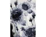 Size 12 Italian Silk 1950s Dress - Black Gray & White Floral Silk by Luisa Spagnoli - Painted Style Flowers - Swag Drape Wrap Bodice - NOS