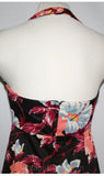 Size 6 Lolita Sun Dress - 1940s Look Hibiscus Summer Halter Dress - 1970s Periwinkle, Merlot & Peach Floral Jersey Knit - Bust 33.5 - 32441