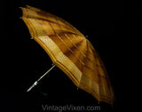 1910s Brown Umbrella - Mocha & Metallic Gold 10s 20s Parasol - Rayon Brocade with Bamboo Shaft and Clear Lucite Handle - Beautiful Style