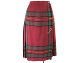 Size 8 Kilt Skirt - Beautiful 1980s Plum & Green Plaid Pleated Skirt - Scottish Style by Highland Queen - Purple Tartan - Waist 27 - 48790