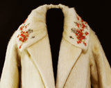 Rare Lilli Ann Swing Coat - 50s 60s Orange Coral Reef Branches & Rhinestones with Beadwork and Gold Sequins - Ivory Mohair - Medium