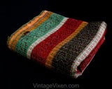 Victorian Winter Shawl - Antique Wool Striped Wrap - Turkey Red Verdigris Green - Authentic 1800s Rectangle Fabric - As Is - 56 x 91 Inches