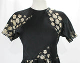 Size 6 Designer Dress by Julio Espada - Gorgeous Navy Silk Small Floral Cocktail - Exquisite Striped Dark Blue Satin Chiffon - Spring Summer