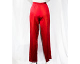 1970s Red Satin Pants - Designer YSL Yves Saint Laurent Tailored Evening Trousers - Ringmaster Red Disco Era with Metal Buckles - Waist 26.5